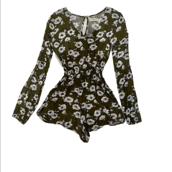 Abercrombie & Fitch Green & White Floral Long Sleeve Women’s Romper Size XS - Picture 3 of 4